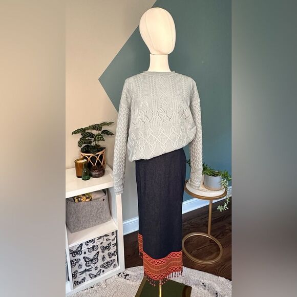 Vintage Jessica by Christopher Lai 100% Wool Cable Knit Sweater Blue Hong Kong M - Picture 4 of 10